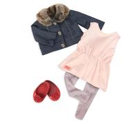 Our Generation BD30212Z Fashion Doll Outfit Just Jean Jacket with Removable Fur Collar, Complete with Tights and Shoes - Stylish Solid Denim Look, Perfect Accessory Set for kids activity 18-Inch Dolls