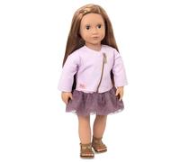 "Our Generation BD31101Z Vienna 46cm non-posable Fashion Doll, Includes doll, a sleeveless dress, a pink faux-leather jacket, one pair of undies, and sandals - purple & Pink"