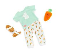 Our Generation Bedtime Bunny Outfit - Pyjama Outfit for 18-inch Boy Dolls, Plush Toy Carrot Accessory, Bunny Themed Pajama for Dolls, Bedtime Clothing Set
