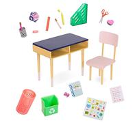 Our Generation Brilliant Bureau Desk Set - Desk & School Supplies Set for 18-inch Dolls - 18 Piece Playset
