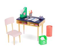 Our Generation Brilliant Bureau Desk Set for 18-Inch Dolls Home, Home Desk | 18-piece desk and chair set with school accessories, stickers, recycling bin, and waste basket for 18-inch dolls, 3+ Years