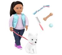 Our Generation Cassie and Pet Samoyed - 18-inch Girl Doll with Puppy - Doll and Plush Toy Dog Combo