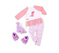 Our Generation Dream Bright, Sleep Tight Outfit - Dinosaur Print Pyjama Set Including Dino Plush Toy for 18-inch Dolls - 4 Piece Clothing Set
