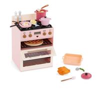 Our Generation Doll Oven Playset, Make & Bake Double Stove Set, Medium | 25-pc 18-inch doll kitchen set with sounds, light-up oven, 2 racks, pretend food accessories, Stove, Doll Accessory, 3+ Years