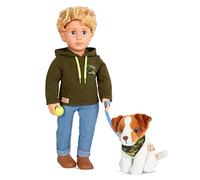 Our Generation Elliot Doll with Dog Puppy - Movable 46 cm Doll with Clothes, Accessories - Boys Doll, Australian Shepherd - Toy from 3 Years