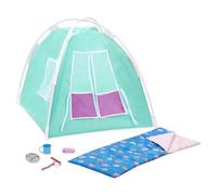 Our Generation Happy Camper Camping Set for 18" Dolls - Outdoor Adventure Toy with Tent, Sleeping Bag, Campfire Accessories, Marshmallow Stick, Sausage, Camping Dish & Mug - (Doll Sold Separately)