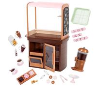 Our Generation Hot Chocolate Stand for 18-Inch Dolls, Choco-Tastic, Large | 26-piece doll food stand with hot chocolate machine, toppings, cookies, signs, fridge and dishwasher tray, Large, 3+ Years
