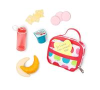 Our Generation Lunch Set for 18-Inch Dolls, Let's Do Lunch Bag, Fashion | 7-piece school lunch accessory set with zip-up apple-print bag, note, yogurt cup, water bottle, and play food, 3+ Years