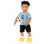 Our Generation Mateo Boy Doll - 18-inch Football Doll, Full OG Kit and Jersey, Training Accessories, Unique Hair Style, Huggable Soft Toy Figure For Ages 3+