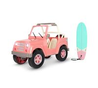 Our Generation OG Off Roader - 4x4 Vehicle Playset for 18-inch Dolls, Beach Themed Vehicle Featuring Surfboard, Salmon Pink Car, Working Lights, Wipers, Speakers, Realistic Play
