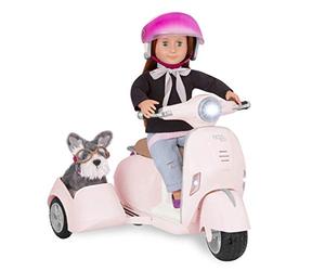 Our Generation - OG Ride Along Scooter - Vehicle Playset - Helmet & Sidecar - 18-Inch Doll Accessories - Pretend Play - Toy for Kids 3 Years +