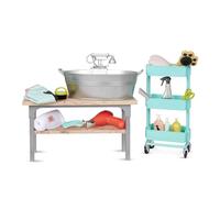 Our Generation Pet Grooming Set for 18-Inch Dolls, Dog Salon Set, Deluxe | Pet care toy with table, wash tub, faucet, cart, apron, hair dryer, clipper, scissors, brush, comb, treat jar, 3+ Years
