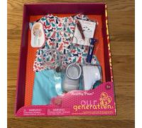 Our Generation Healthy Paws Veterinarian Outfit for 18Inch Dolls, children play 7 Piece Set with Stethoscope, Light-Up Otoscope, Animal Print Scrubs & Accessories Perfect for kids activity Ages 3& Up
