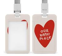 Our Happy Place Large Red Heart ID Badge Holder Retractable Clip Card Holder Card Protector Name Badge Name Tag for Work Office Doctor Nurse