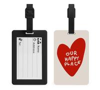 Our Happy Place Large Red Heart Luggage Tag Travel Bag Suitcase Baggage Name Tags