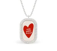 Our Happy Place Large Red Heart Rectangle Pendant Necklace Silver Women Jewelry Alloy Keychain Tag Jewelry