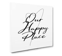 Our Happy Place Modern Typography Quote Canvas Print | Gallery Wrapped 30mm Frame Wall Art | 20x20 inches | Ready to Hang | Modern Typography Picture | Living Room Bedroom Lounge Office