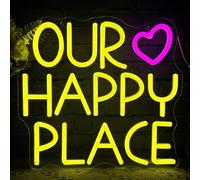 Our Happy Place Neon Light Sign Glowing LED Bar Sign Neon Letter Light Lamp Dimmable for Reading Room Home Office Living Bookworm Bedroom Couple's Room Decoration