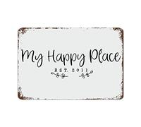 Our Happy Place Sign My Happy Place Sign Signs with Quotes Metal Sign Motivational Wall Decorations for Living Room Rustic Wall Art Kitchen Signs Wall Hanging Sign Housewarming Gift 30cmx45cm