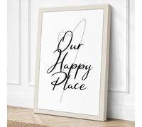Our Happy Place Typography Canvas Wall Art Print 18x12 Inch
