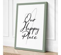 Our Happy Place Typography Canvas Wall Art Print 36x24 Inch