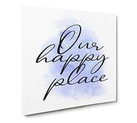 Our Happy Place V2 Modern Typography Quote Canvas Print | Gallery Wrapped 30mm Frame Wall Art | 20x20 inches | Ready to Hang | Modern Typography Picture | Living Room Bedroom Lounge Office