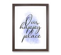 Our Happy Place V2 Typography Quote Framed Print | A2 Walnut Framed Wall Art | Ready to Hang | Modern Positive Affirmations Picture | Living Room Bedroom Lounge Office