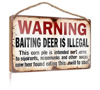 Our Home Signs for Home Decor Warning: Baiting Deer is Illegal Wooden Sign Funny Sign Decor Hanging Wooden Sign DIY(23X35CM)