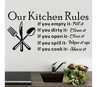 Our Kitchen Rules Wall Decal Vinyl Wall Stickers Removable Wall Decor Art DIY Knife Fork Spoon Quotes Sticker Mural for Dinner Room Livingroom Window Home Decoration Wallpaper
