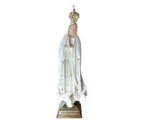 Our Lady of Fatima Religious Statue, White and Gold, Hand-Painted with Painted Eyes, Gemstones and Removable Crown 27cm