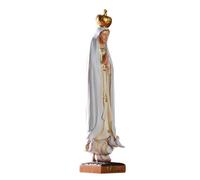 Our Lady of Fatima Resin Statue with Gold Crown, Hand-Painted Virgin Mary | Meticulously carved religious sculpture featuring natural textures and a praying pose, perfect for church or home display