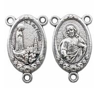 Our Lady of Fatima Sacred Heart Rosary Centerpiece Medal, Silver Tone, 2pcs