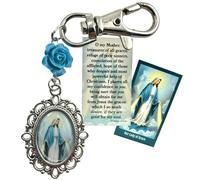 Our Lady of Grace Keychain Set Metal Key Ring with Mother Mary Prayer