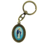 Our Lady of Grace Miraculous Medal Keychain | Brass-tone Finish | Great Catholic Gift for First Confirmation, Communion, and Graduation | Made in Italy, Bronze, 4"