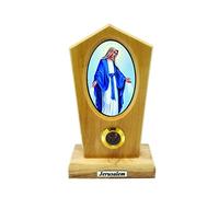 Our Lady of Grace, Standing Catholic Icon with Full Color Picture, Holy Land Olive Wood from Israel, Religious Wooden Home & Church Décor Art
