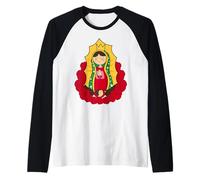 Our Lady of Guadalupe Chibi Style Tee Mexican Devotion Raglan Baseball Tee