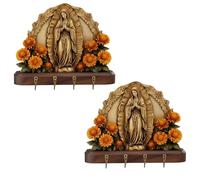 Our Lady of Guadalupe Sacred Wall Key Holder, 2D Flat Our Lady of Guadalupe Sacred Wall Key Holder, for Entryway or Hallway, Golden Elegant Keychain Holders with Purpose, 4 Hooks (2PCS)