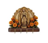 Our Lady of Guadalupe Sacred Wall Key Holder, 2D Flat Our Lady of Guadalupe Sacred Wall Key Holder, for Entryway or Hallway, Golden Elegant Keychain Holders with Purpose, 4 Hooks (1PC)
