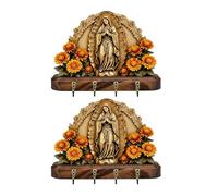 Our Lady of Guadalupe Sacred Wall Key Holder, 2D Flat Virgin Mary Praying Wall Art Keychain Holder, Golden Virgin Mary Key Holder Keys Organizer Christian Autumn Wall Mounted Key Rack (2pcs)