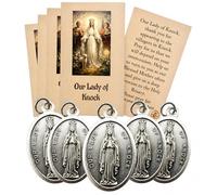 Our Lady of Knock Italian Medal & Prayer Card Set (5 Pack) - Catholic Charms Double-Sided Pendants with Prayer Cards - Irish Marian Devotional Gift, Rosary Making Supplies, Faith Keepsake for Women