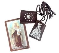 Our Lady of Mount Carmel Brown Scapular Cloth Necklace with Prayer Card