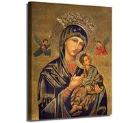 Our Lady of Perpetual Help Wall Decor Russian Orthodox Icon Picture Canvas Art HD Print Wall Art Virgin Mary Vintage Poster Frame for Bedroom Living Room Decoration Ready to Hang(12''Wx16''H)