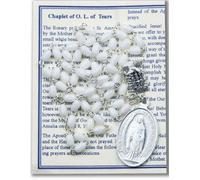 Our Lady of Tears Deluxe Chaplet with White Oval Beads Packaged with a Laminated Holy Card & Instruction Pamphlet (Overall 6.5 X 3.5) by O'Connor's