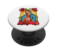 Our Lady Virgen De Guadalupe Saint Virgin, Red Rose Flower PopSockets Adhesive PopGrip