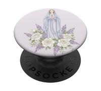 Our Lady White Floral Catholic Prayer PopSockets Adhesive PopGrip