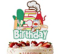 Our Little Baker is 4th! Chef Theme Cake Topper - Baking Party Decorations for Boys Girls, Junior Chef Number Fourth Birthday Cake Sign with Rolling Pin & Whisk (5th)
