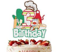 Our Little Baker is 4th! Chef Theme Cake Topper - Baking Party Decorations for Boys Girls, Junior Chef Number Fourth Birthday Cake Sign with Rolling Pin & Whisk (3rd)