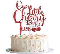 Our Little Cherry is Two Cake Topper, Cherry Theme 2nd Birthday Decorations, Two Sweet, Summer Fruit Cherry 2nd Birthday Party Decorations, Red Glitter