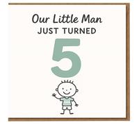 Our Little Man Just Turned 5-5th Birthday Card for Son, Cute Stick Figure Boy Design