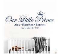 Our Little Prince, Names & Date of Birth - Baby Nursery Boys Wall Sticker [Medium] [Mid Blue]